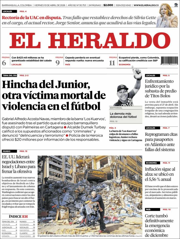 Portada de El Heraldo (Colombia)