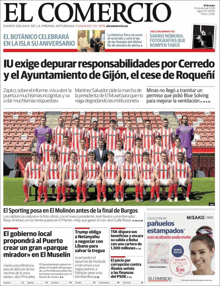 Portada de El Comercio - Gijón (Espagne)