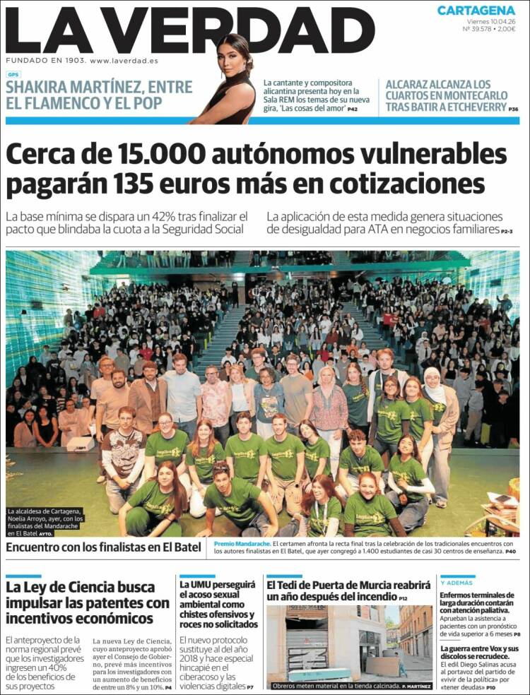 Portada de La Verdad de Cartagena (Espa&ntilde;a)