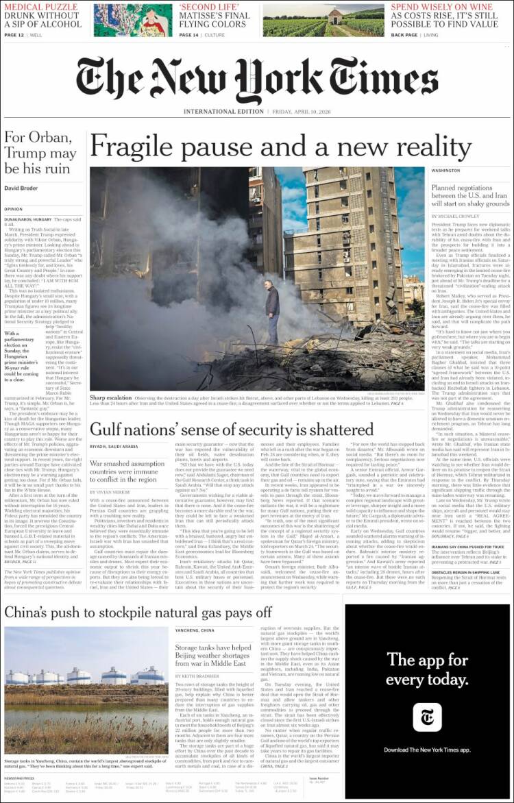 Portada de International New York Times (Europa)