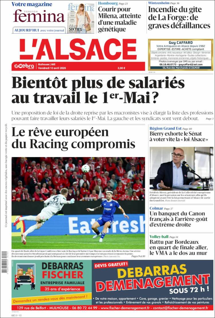 Portada de Journal L'Alsace (Francia)