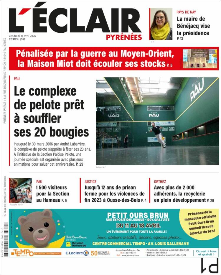 Portada de L'Eclair des Pyrénées (Francia)