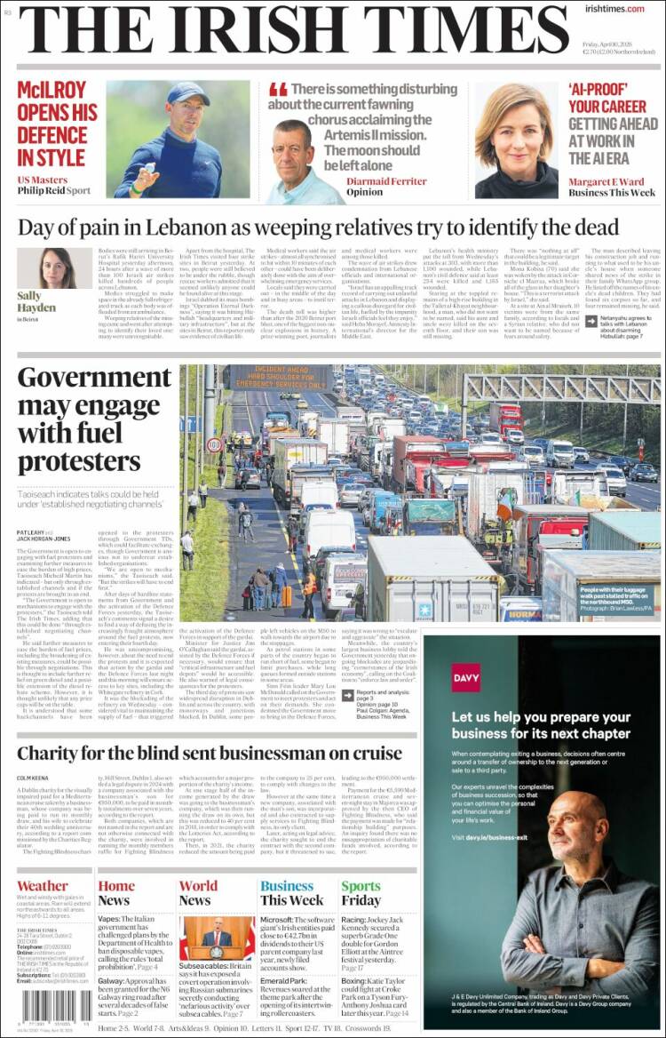 Portada de Irish Times (Irlanda)