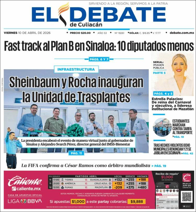 Portada de El Debate de Culiacán (M&eacute;xico)