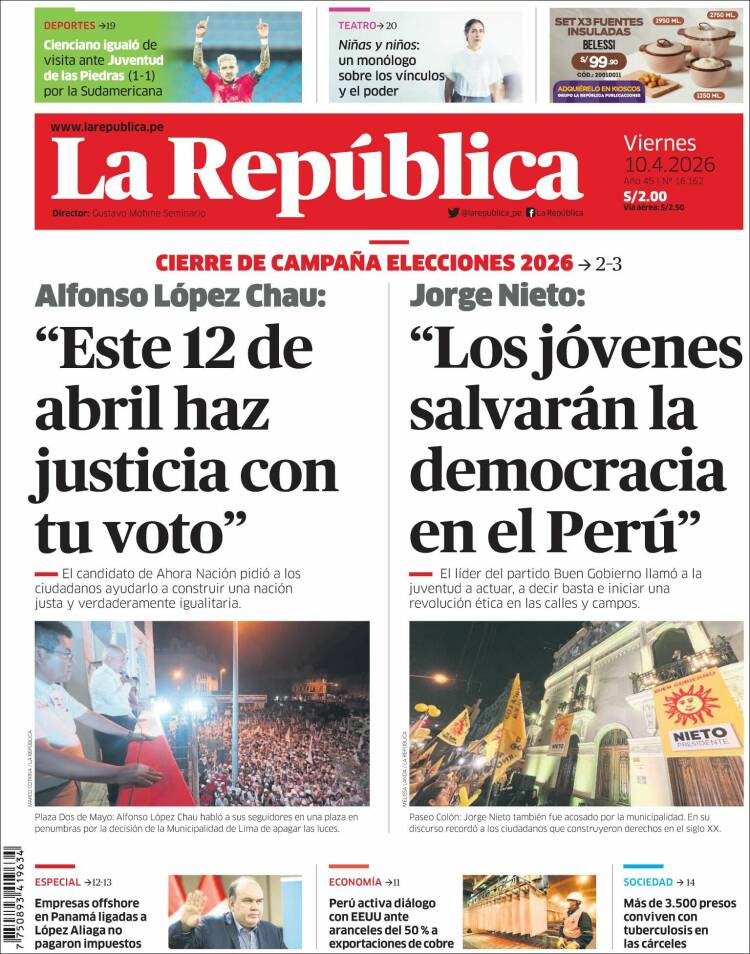 Portada de La Republica (Per&uacute;)