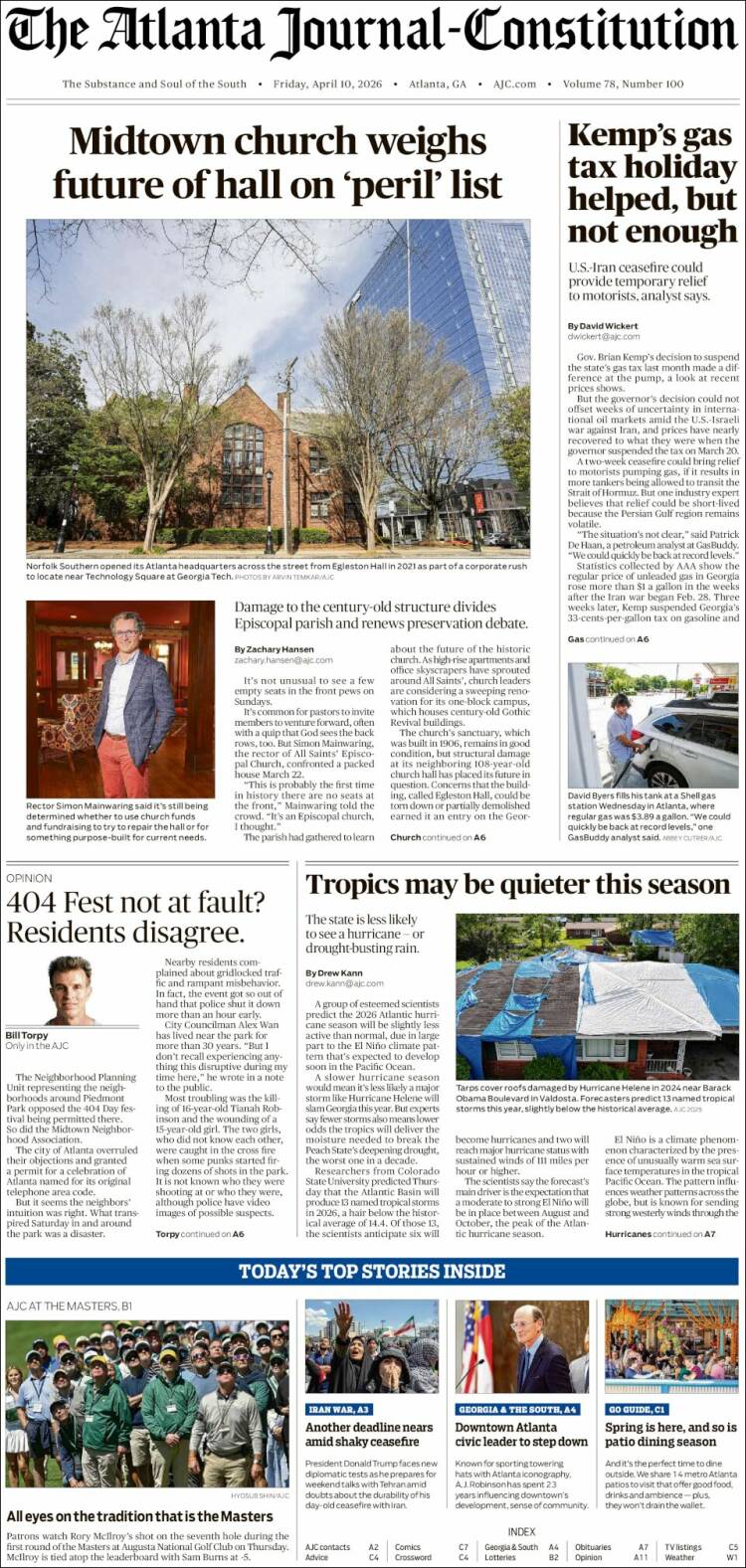 Portada de The Atlanta Journal-Constitution (USA)