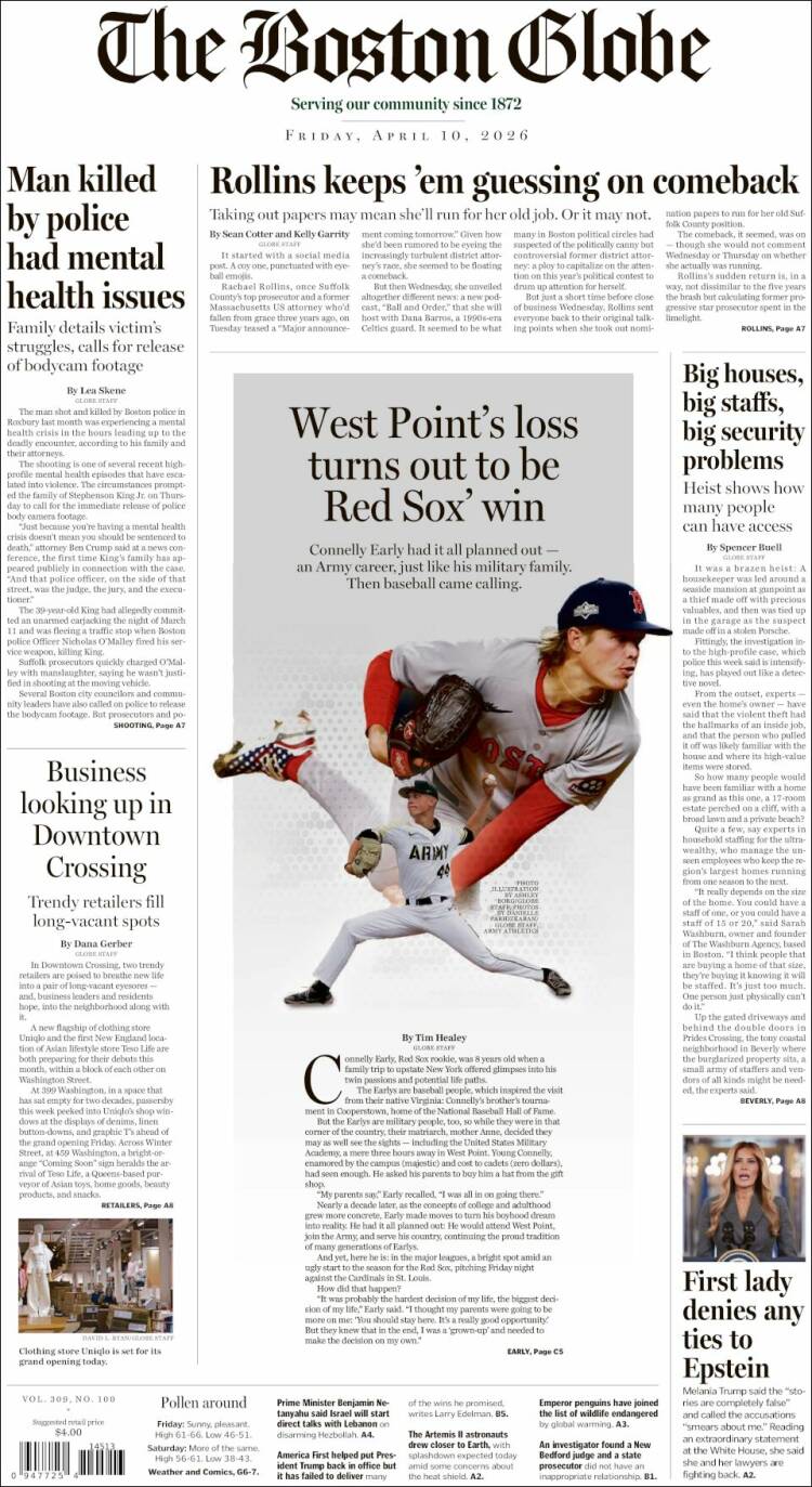 Portada de Boston Globe (USA)