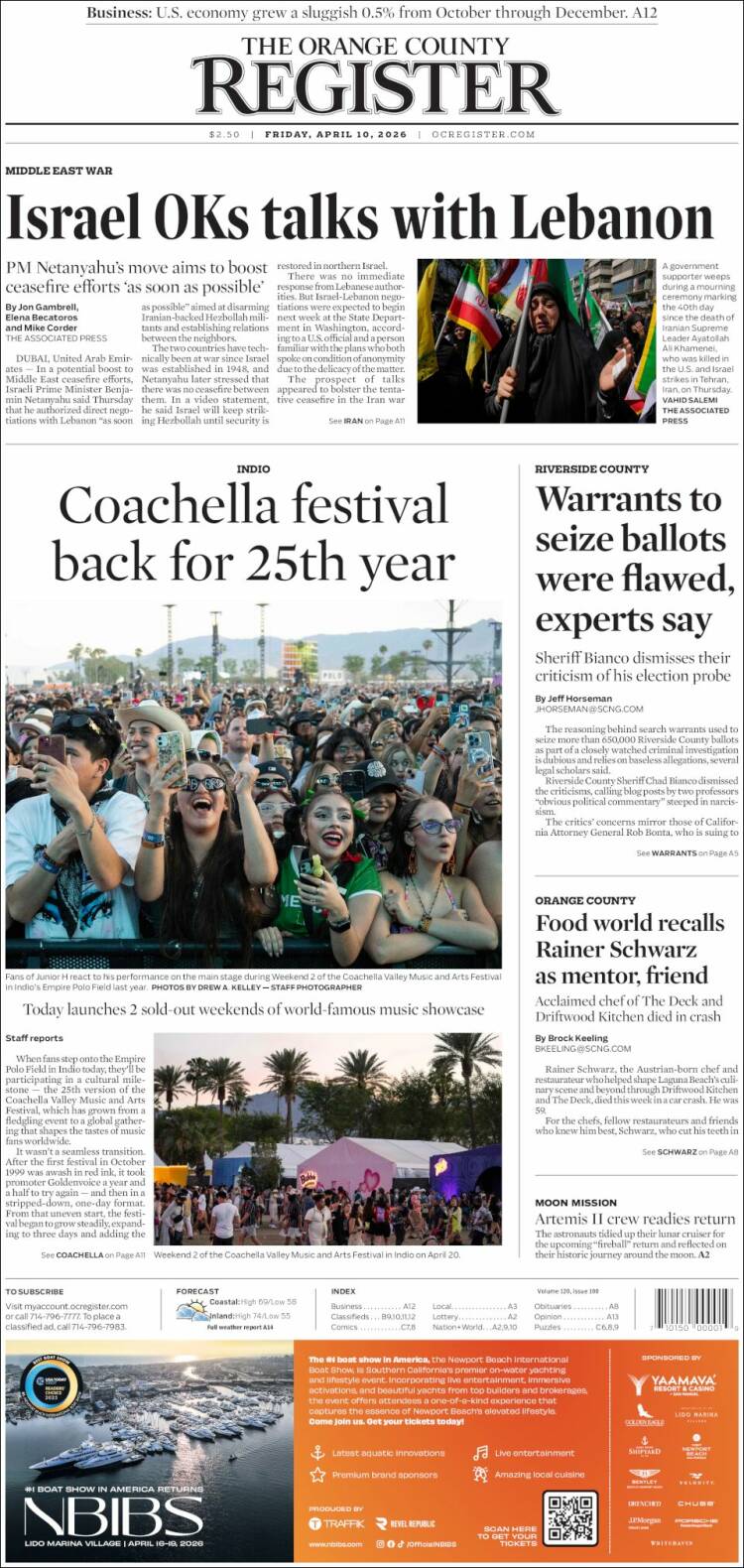 Portada de The Orange County Register (USA)