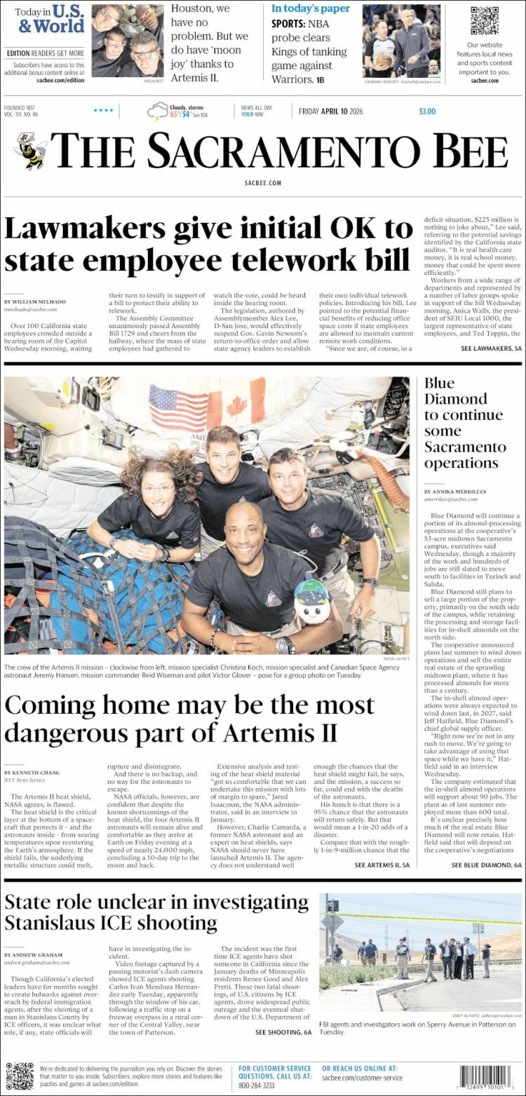 Portada de The Sacramento Bee (USA)