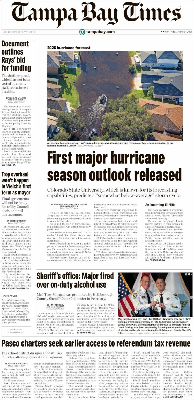 Portada de Tampa Bay Times (USA)