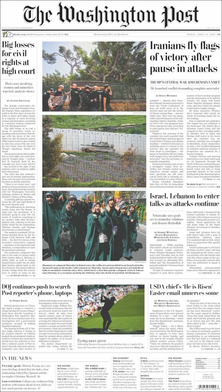 Portada de The Washington Post (USA)