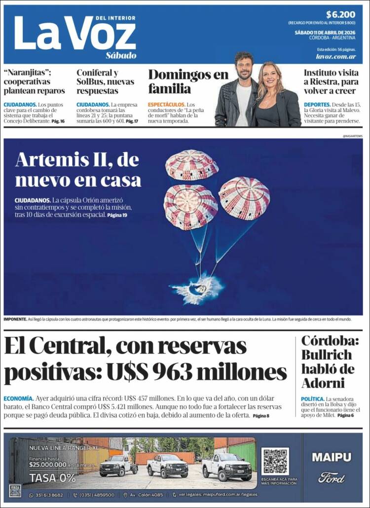 Portada de La Voz del Interior (Argentina)