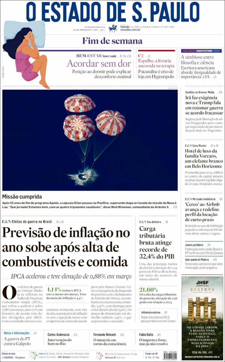 Portada de O Estado de São Paulo (Brasil)