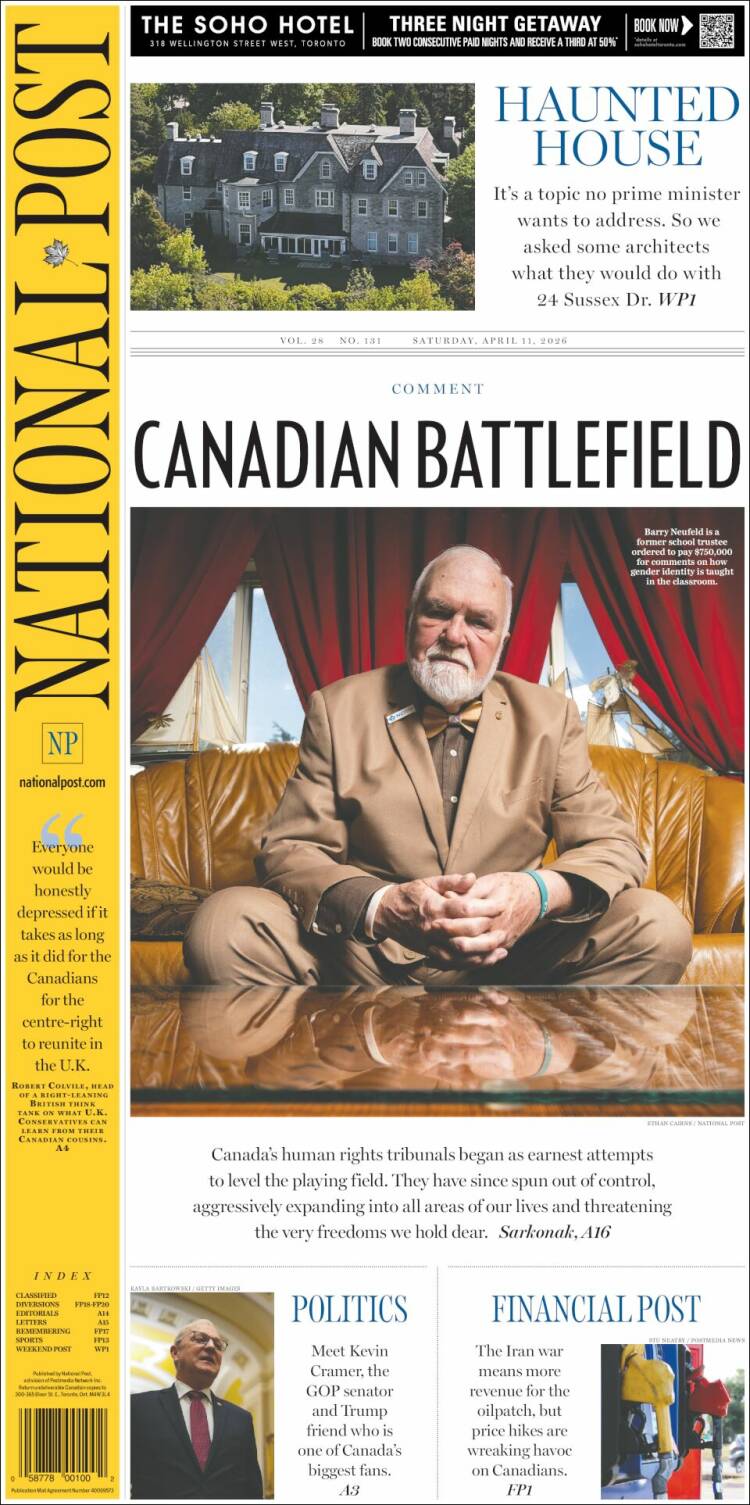 Portada de The National Post (Canad&aacute;)