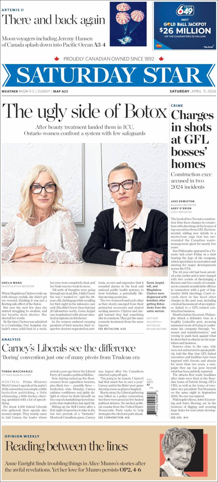 Portada de The Toronto Star (Canad&aacute;)