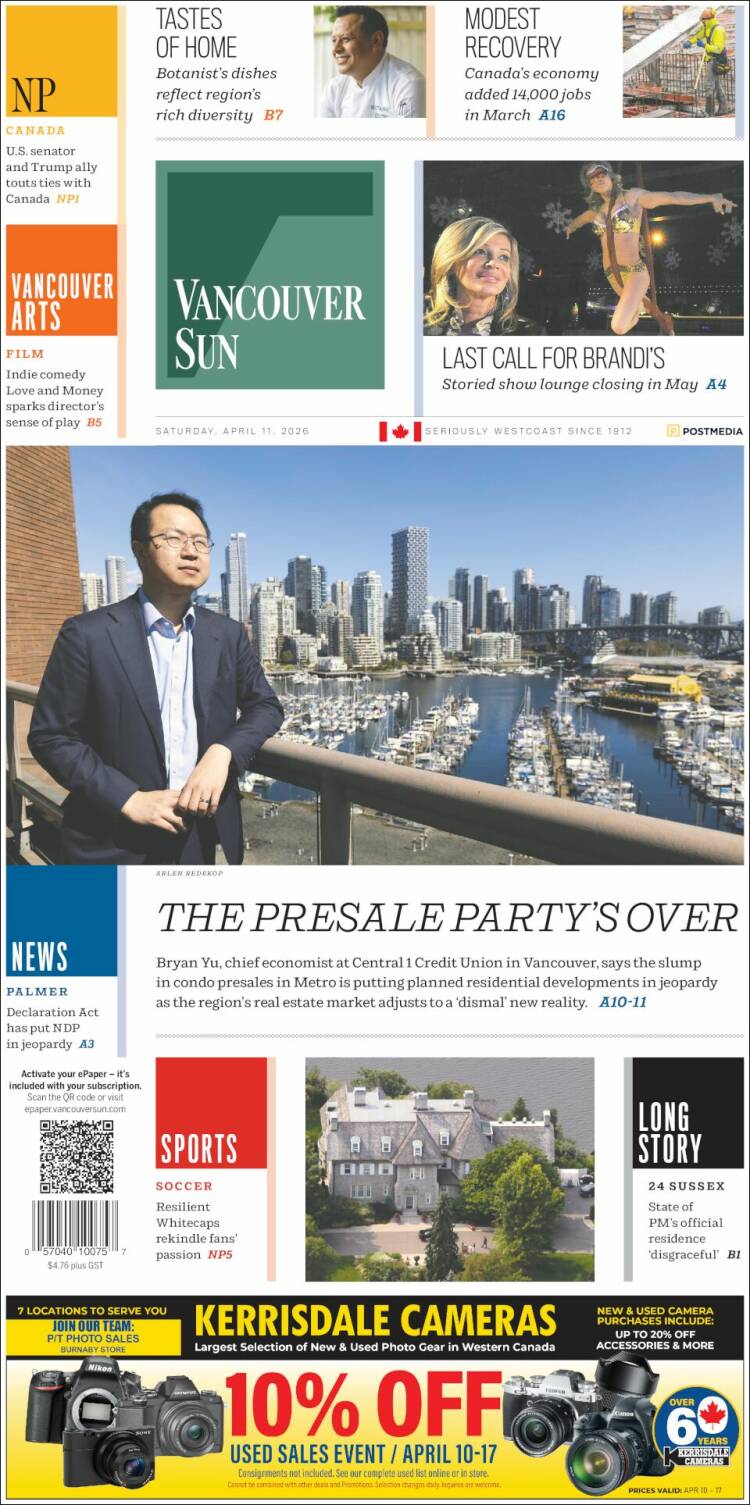 Portada de The Vancouver Sun (Canad&aacute;)