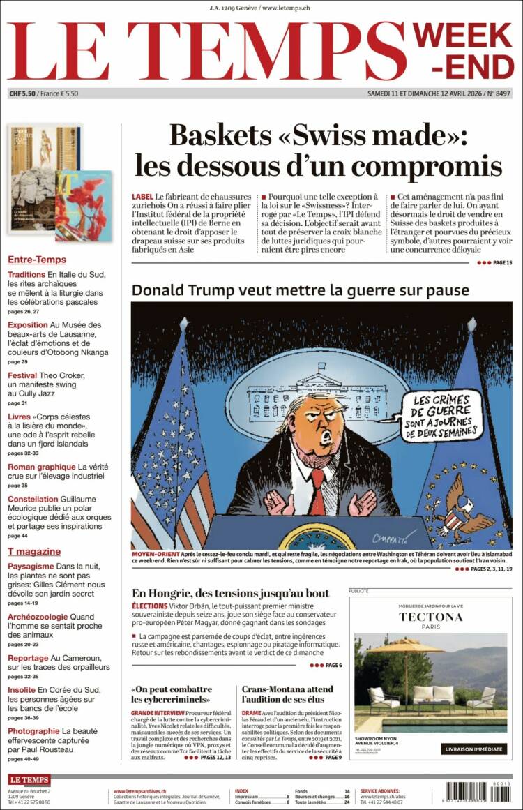 Portada de Le Matin (Suiza)