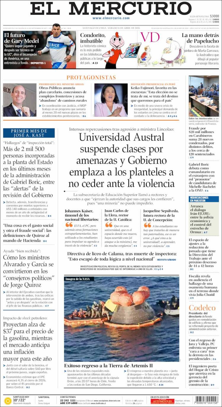 Portada de El Mercurio (Chile)