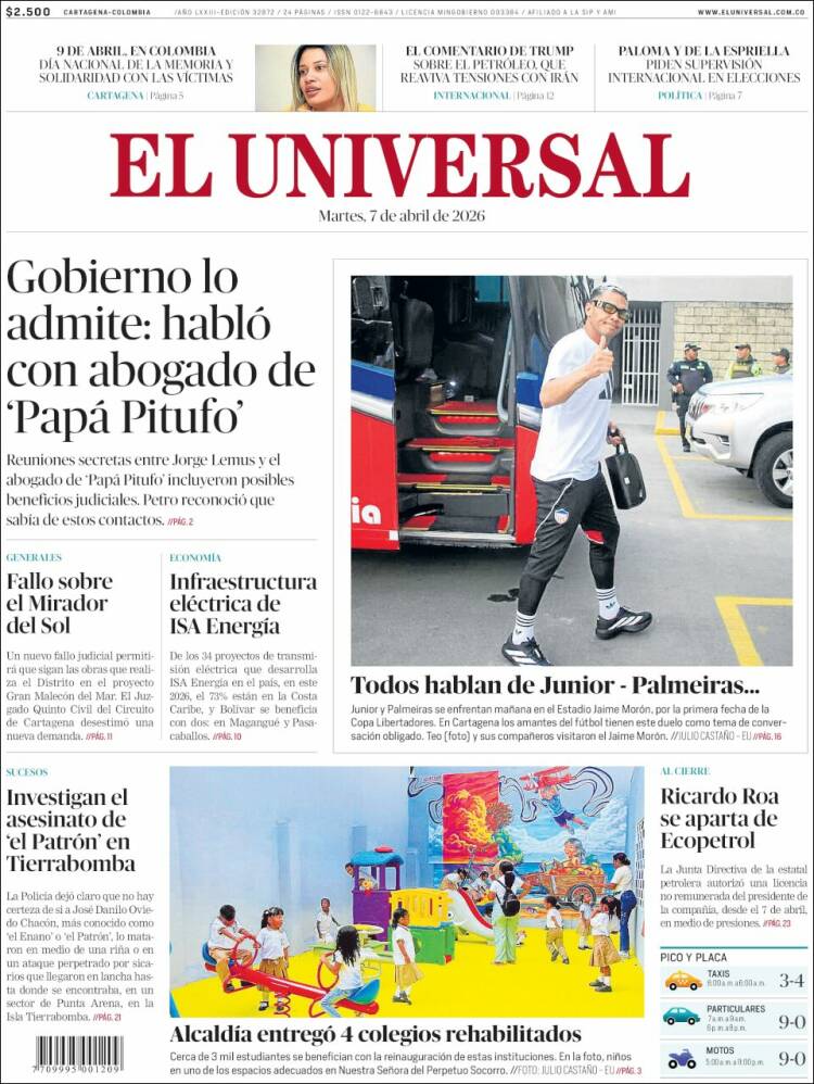 Portada de El Universal (Colombia)