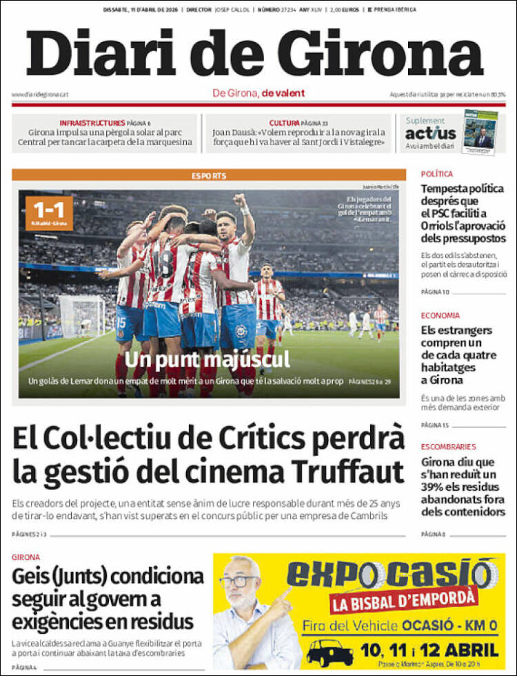 Portada de Diari de Girona (Espa&ntilde;a)