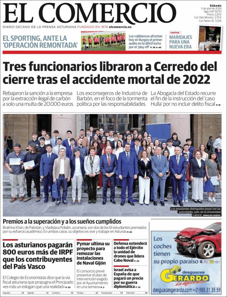 Portada de El Comercio - Gijón (Espa&ntilde;a)