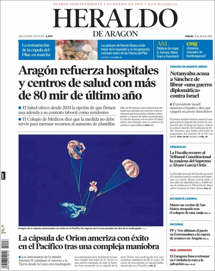 Portada de Heraldo de Aragón (Espa&ntilde;a)