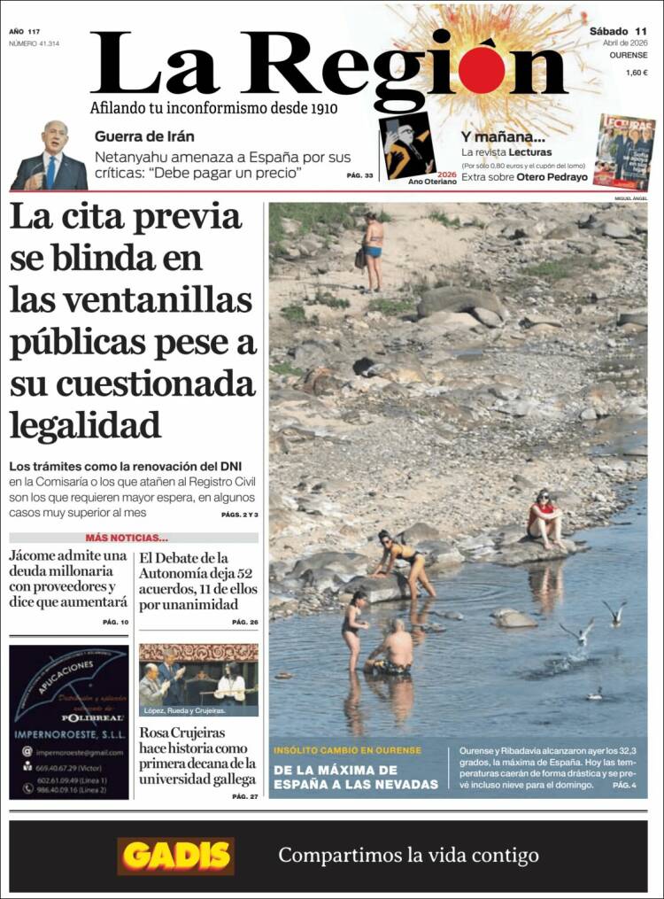 Portada de La Región de Ourense (Espa&ntilde;a)