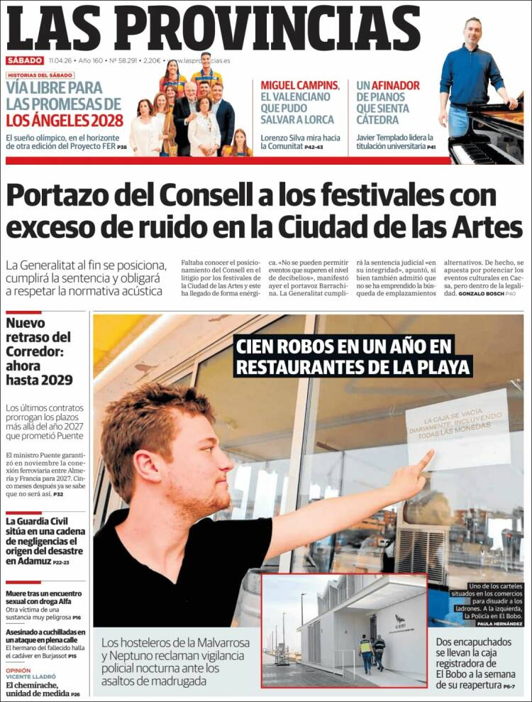 Portada de Las Provincias (Espa&ntilde;a)