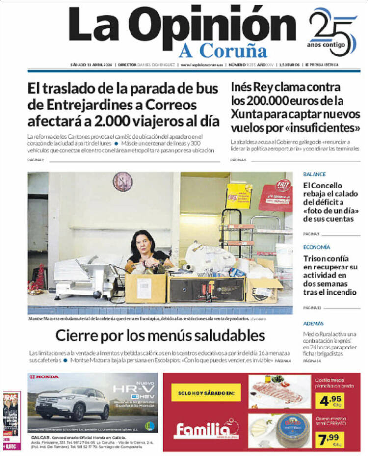 Portada de La Opinión de A Coruña (Espa&ntilde;a)