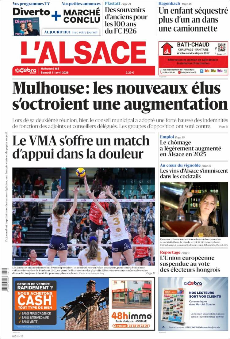 Portada de Journal L'Alsace (Francia)