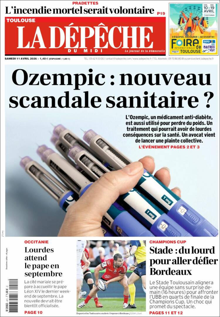 Portada de La Dépêche du Midi (Francia)