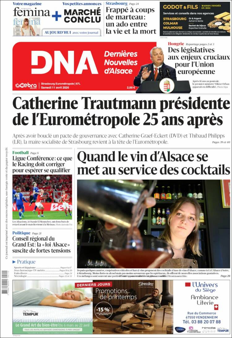 Portada de Les Dernières Nouvelles d'Alsace (Francia)