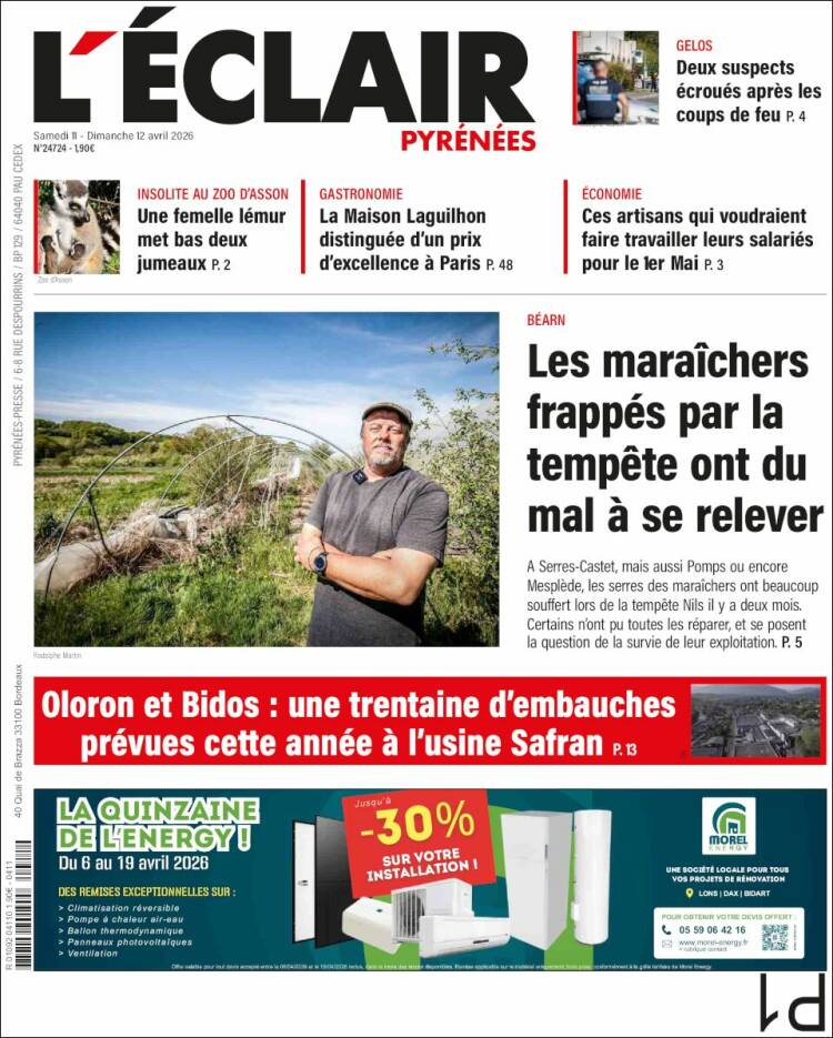 Portada de L'Eclair des Pyrénées (Francia)