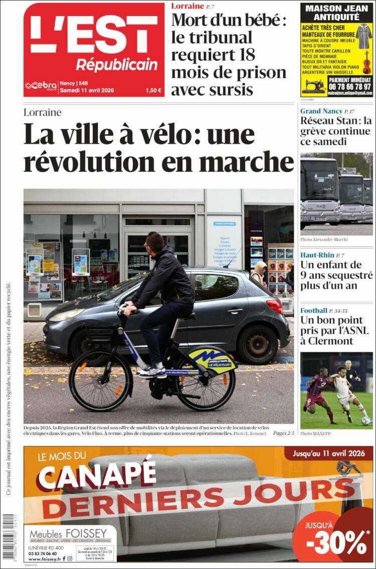 Portada de L'Est Republicain (Francia)