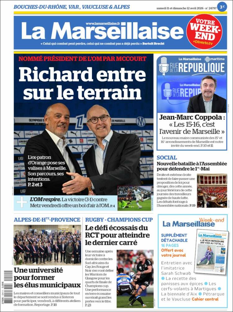 Portada de La Marseillaise (Francia)