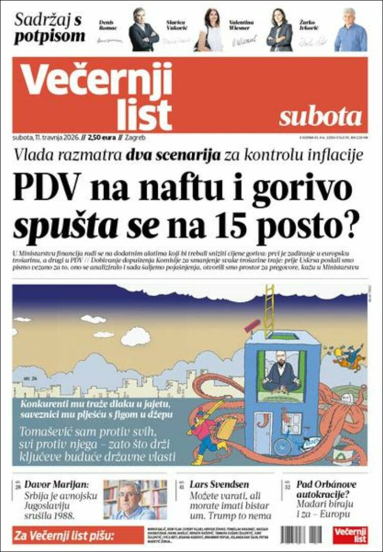 Portada de Večernji (Croacia)