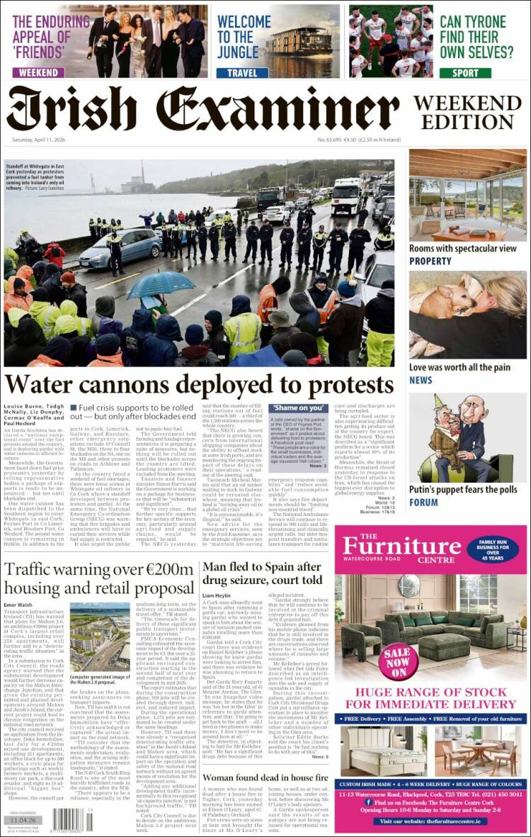 Portada de Irish Examiner (Irlanda)