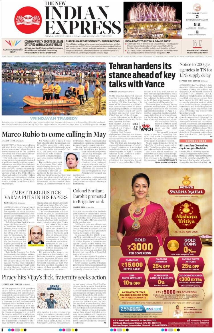 Portada de New Indian Express (India)