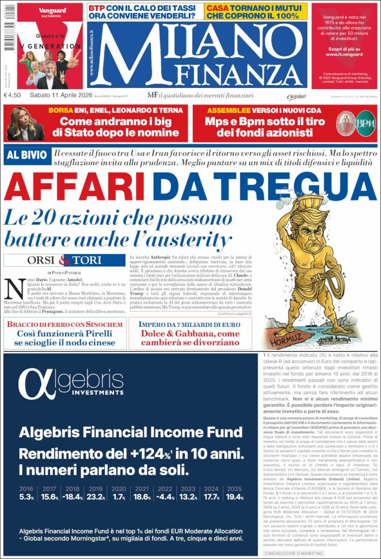 Portada de Milano Finanza (Italia)
