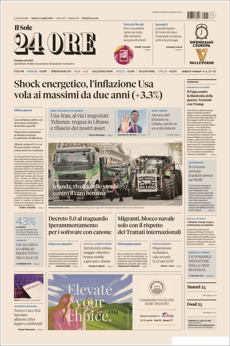 Portada de Il Sole 24 ORE (Italia)