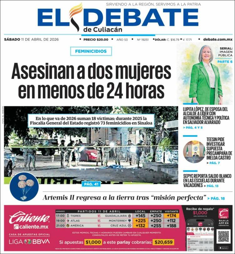 Portada de El Debate de Culiacán (M&eacute;xico)