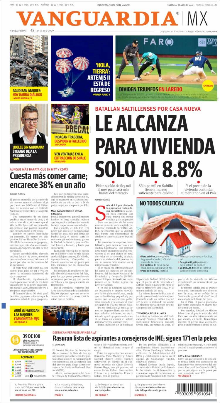 Portada de Vanguardia (M&eacute;xico)