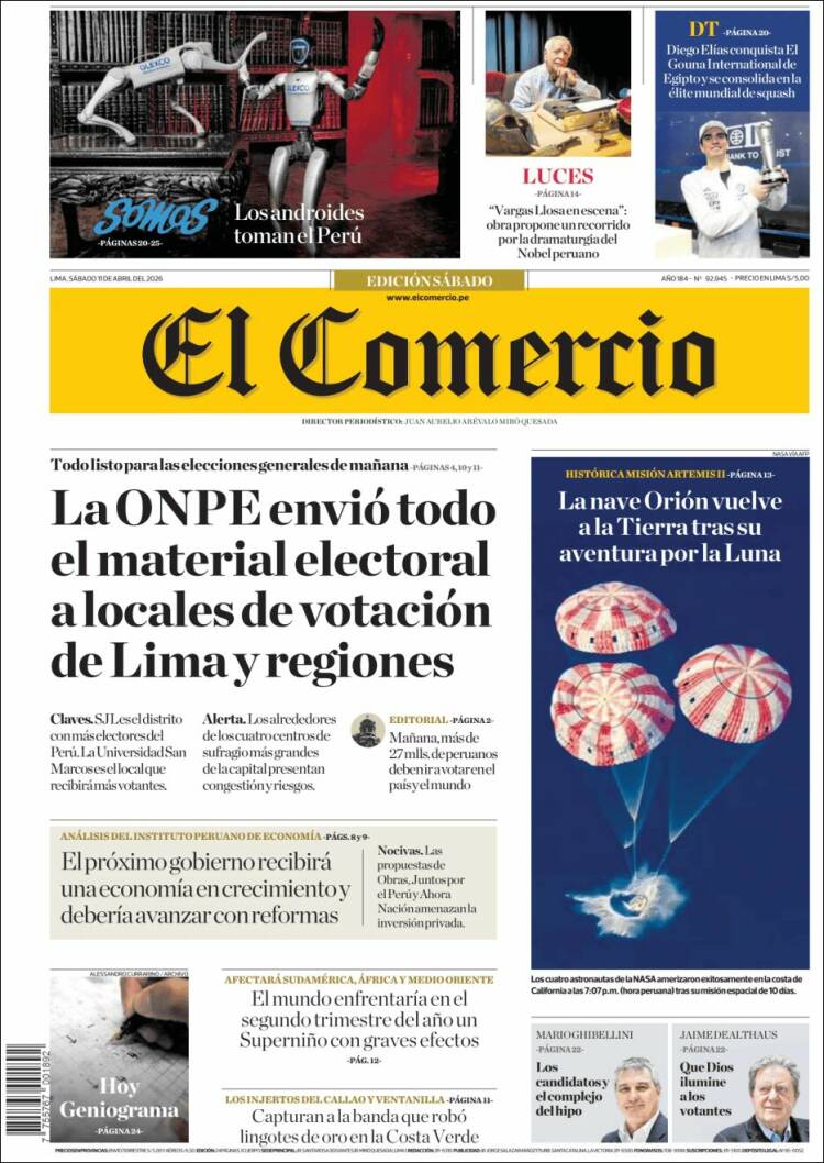 Portada de El Comercio (Per&uacute;)