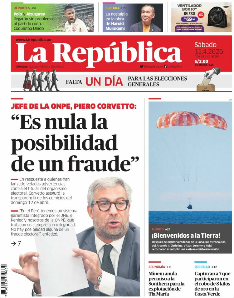 Portada de La Republica (Per&uacute;)