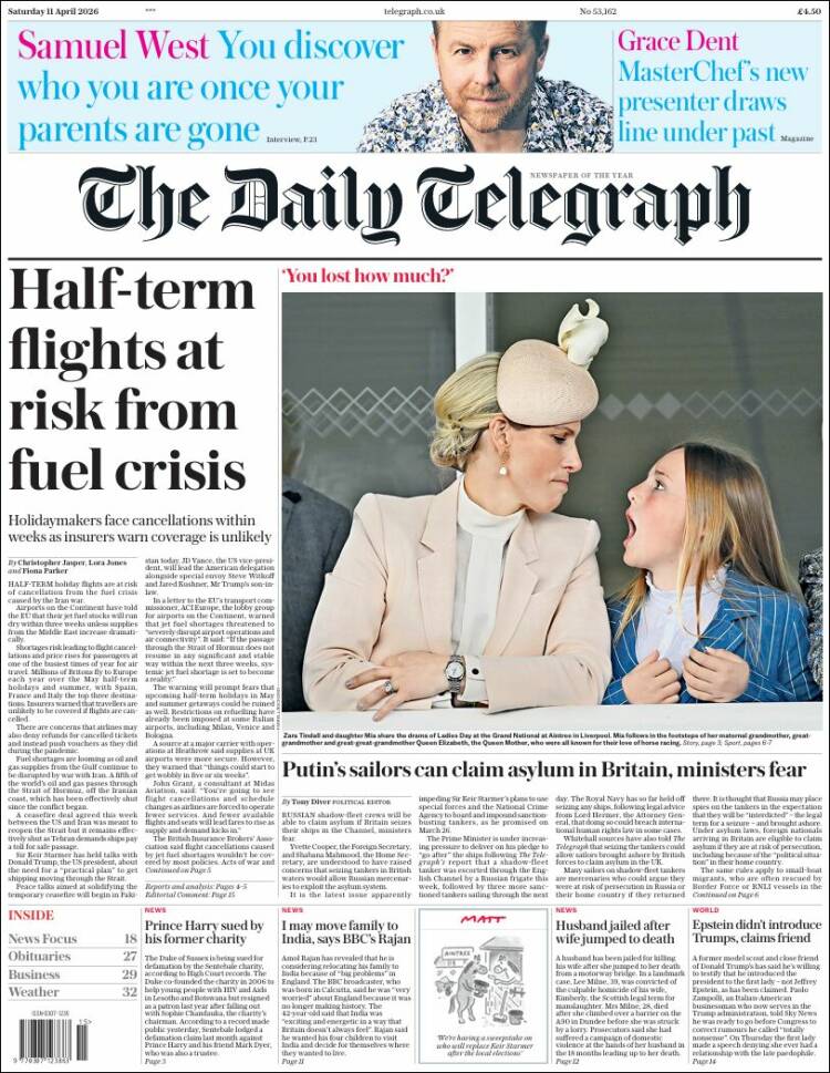 Portada de Daily Telegraph (Reino Unido)