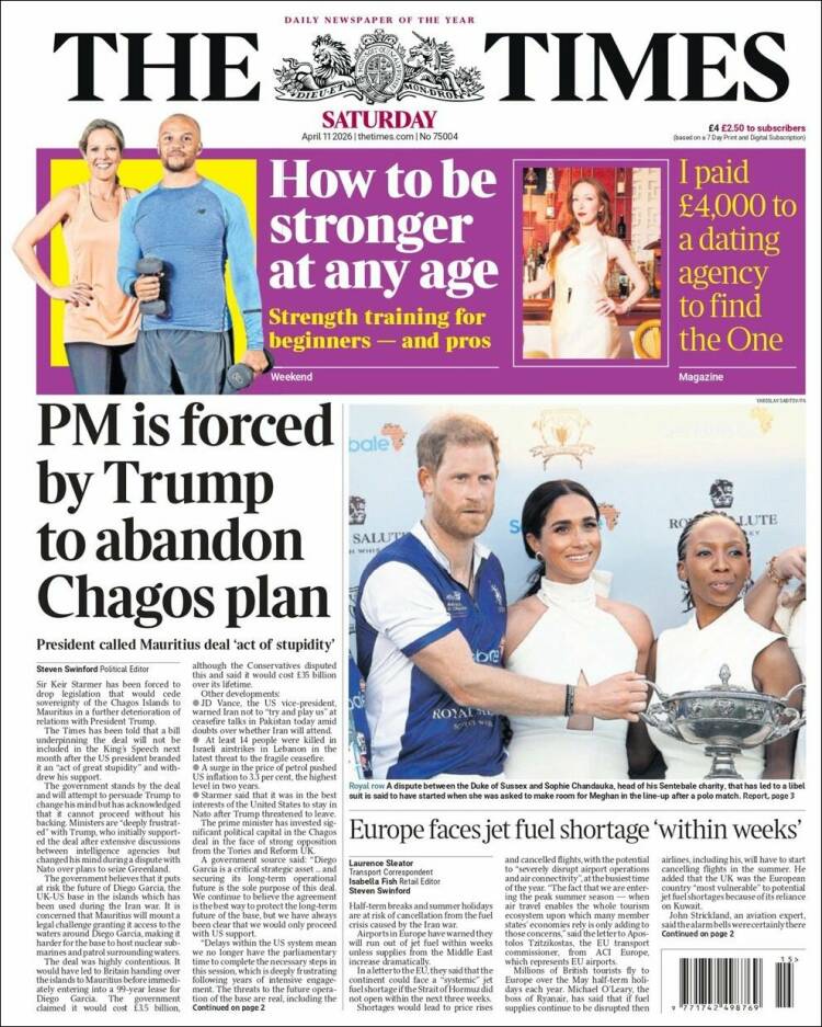 Portada de The Times (Reino Unido)