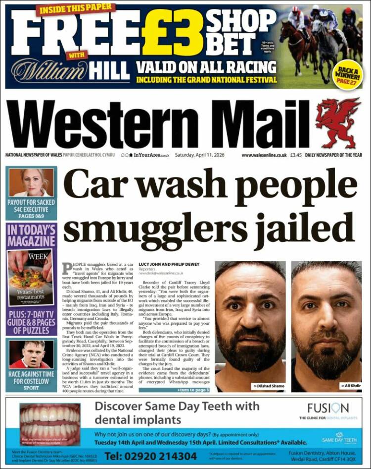 Portada de Western Mail (Reino Unido)