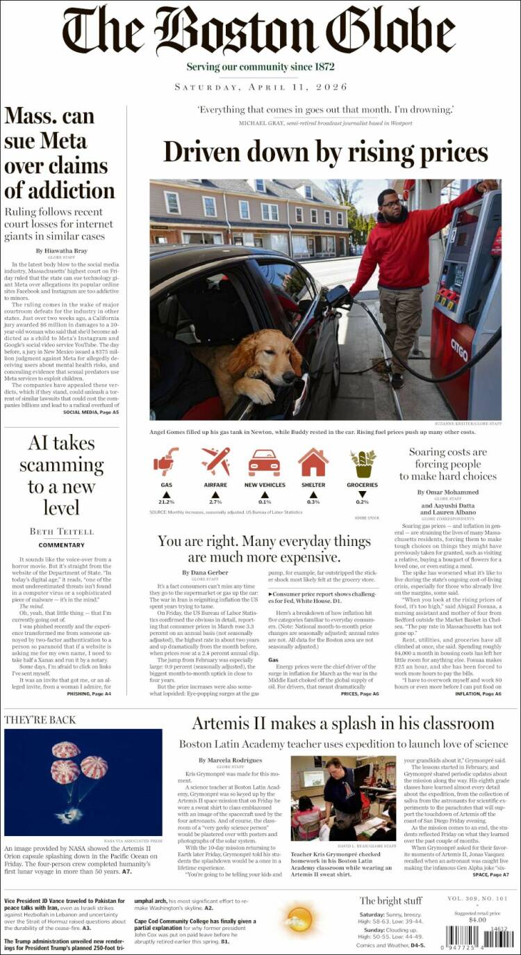 Portada de Boston Globe (USA)