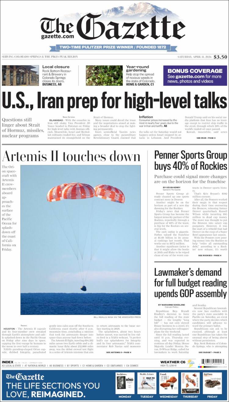 Portada de The Gazette (USA)