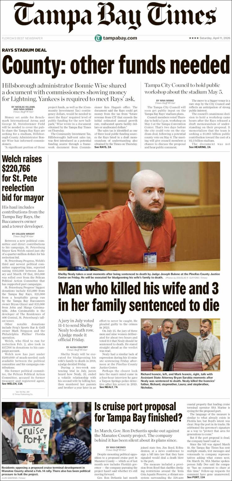 Portada de Tampa Bay Times (USA)